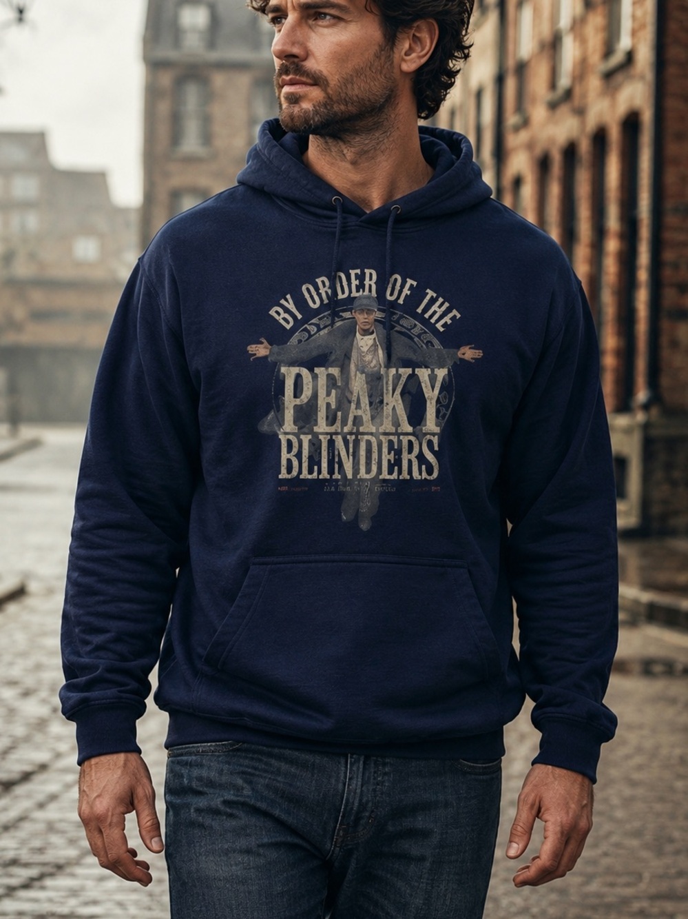 Peaky Blinders Arthur Shelby Hoodie Men’s L Navy Graphic Pullover TV Show